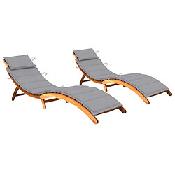 Helloshop26 Lot de 2 transats chaise longue bain de soleil lit de jardin terrasse meuble d'extérieur avec coussins bois d'acacia solide 02_0012057