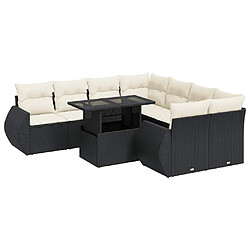 vidaXL Salon de jardin 9 pcs avec coussins noir résine tressée