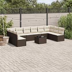 vidaXL Salon de jardin et coussins 11 pcs marron résine tressée