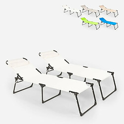 Beach And Garden Design Lot de 2 chaises longues pliantes en aluminium de plage et de jardin de mer Mauritius, Couleur: Blanc