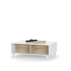 Alter Table basse avec plateau relevable, un espace de rangement et deux niches extérieures, blanc brillant et chêne canadien, cm 100 x 68 x 38 (50 avec le plateau).