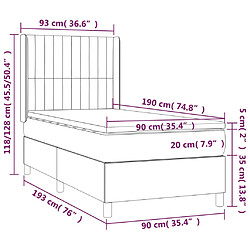 vidaXL Sommier à lattes de lit matelas LED Gris clair 90x190cm Tissu pas cher