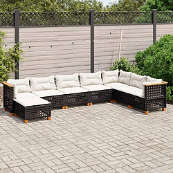 vidaXL Salon de jardin 8 pcs avec coussins noir résine tressée