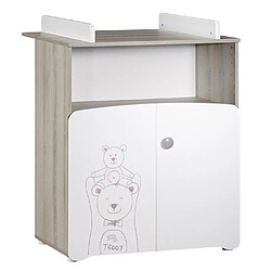 Baby Price Commode a langer - Babyprice - Teddy - En bois blanc - Sérigraphie ours - 2 portes- 97x76x66cm