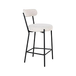 Avis Mes Lot de 2 chaises de bar H65 cm en tissu bouclette blanc et métal noir