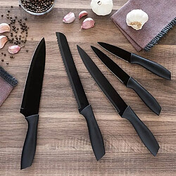 Excellent Houseware Jeu de couteaux de cuisine 5 pcs Acier Noir