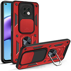 Coque en TPU antichoc, souple avec béquille en anneau et glissière pour appareil photo rouge pour votre Xiaomi Redmi Note 9T 5G/Redmi Note 9 5G