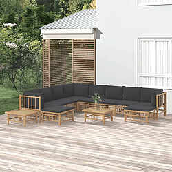 Maison Chic Salon de jardin 12pcs + coussins - Mobilier/Meubles de jardin - Table et chaises d'extérieur gris foncé bambou -MN28438