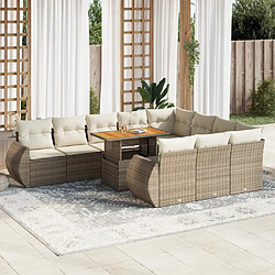 vidaXL Salon de jardin 11 pcs avec coussins beige résine tressée