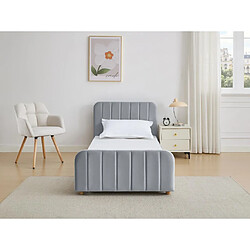 Vente-Unique Lit 90 x 190 cm - Velours avec coutures verticales - Gris - ROGADI