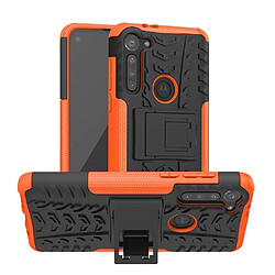 Coque en TPU modèle de pneu cool hybride avec béquille noir/orange pour votre Motorola Moto G8 Power