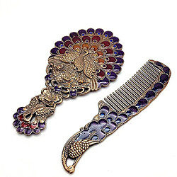 Wewoo Poignée Vintage Peacock Mirror Gift Box Peigne en deux pièces portable maquillage miroir Paon de cuivre