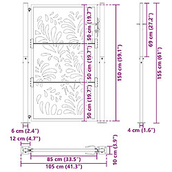 vidaXL Portail de jardin noir 105x155 cm acier conception de vagues pas cher