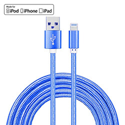 Wewoo Câble bleu pour iPhone X / 8 et 8 Plus / 7 7 Plus / 6 6 6 Plus 6 Plus / 5 5S & SE & 5C / iPad YF-MX04 3 M 2.4A MFI Certifié Lightning à USB Nylon Weave Style Data Sync de Recharge