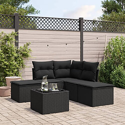 vidaXL Salon de jardin 6 pcs avec coussins noir résine tressée