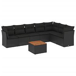 vidaXL Salon de jardin 8 pcs avec coussins noir résine tressée