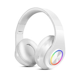 Chrono Casque Bluetooth sans Fil,Écouteurs Supra-Auriculaires Bluetooth Hi-FI Casque Pliable Cvc6.0 avec Micro IntéGré TF FM Mode Rvb Filaire pour Iphone Mobile Ipad Android Pc-Blanc 