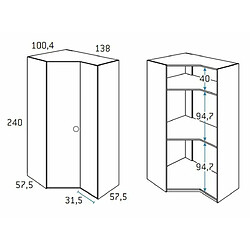 Inside 75 Armoire d'angle pan-coupé droite 2 portes 138 x 240 cm finition chêne blanchis intérieur double