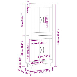 vidaXL Buffet haut Blanc 69,5x34x180 cm Bois d'ingénierie pas cher