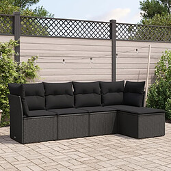 Maison Chic Salon de jardin 5 pcs avec coussins | Ensemble de Table et chaises | Mobilier d'Extérieur noir résine tressée -GKD43854