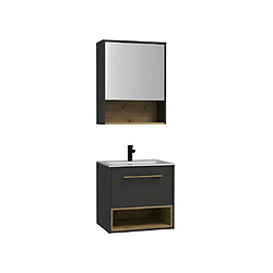 Vente-Unique Meuble de salle de bain suspendu anthracite avec vasque à encastrer et armoire de toilette - 60 cm - YANGRA