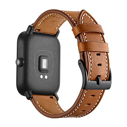 Bracelet en cuir véritable 20mm marron pour votre Huami Amazfit Bip