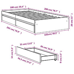 Vidaxl Cadre de lit avec tiroirs blanc 100x200 cm bois d'ingénierie pas cher