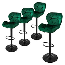 ML-Design Lot 4 tabourets de bar rembourrées velours chaise vert hauteur réglable 59-79 cm