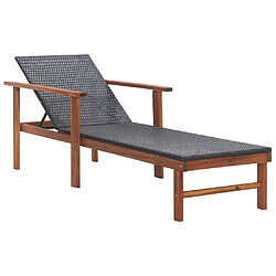 Maison Chic Chaise longue | Transat Bain de soleil et coussin Résine tressée et bois d'acacia Noir -GKD72050