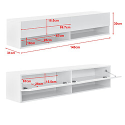 Helloshop26 Étagère murale à 2 portes meuble support TV 140 cm blanc 03_0005184