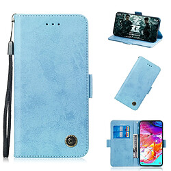 Wewoo Housse Coque Pour Galaxy A70 Retro Etui en cuir avec rabat horizontal et porte-cartes bleu