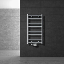 LuxeBath Radiateur de salle de bain Sahara 500x800 mm, chrome, droit avec raccord central y compris garniture de raccordement avec thermostat