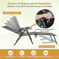 Acheter Helloshop26 Chaises longues pliantes fauteuil 2 pièces dossier à 6 niveaux tissu de siège respirant cadre en métal solide chaises inclinables réglables gris 20_0008208