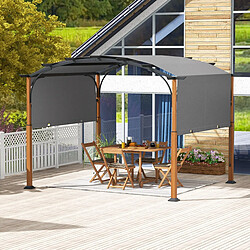 Helloshop26 Pergola rétractable 300 x 360 cm pergola métallique à arcs pour patio avec auvent rétractable poteaux aspect bois tonnelle treillis gris 20_0009069