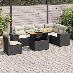 vidaXL Salon de jardin 7 pcs avec coussins noir résine tressée