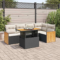 vidaXL Salon de jardin 6 pcs avec coussins noir résine tressée acacia