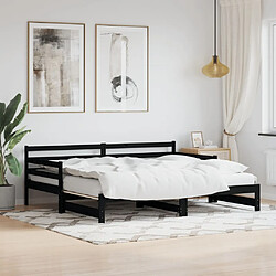 Maison Chic Lit de jour avec lit gigogne et matelas, Lit de repos Lit d'invité pour Salon Chambre,Canapé-lit noir 90x200 cm bois de pin massif -MN32316