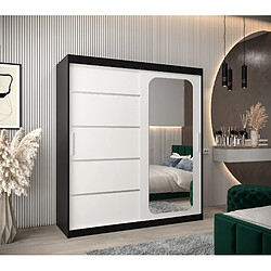 Abiks Meble Armoire PROMO V2 À Portes Coulissantes 200/180/62 2 Portes (Noir/Blanc)