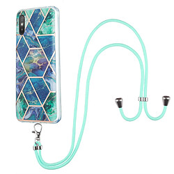 Coque en TPU 2,0mm, électroplaqué IMD double face, épissage motif marbre avec lanière bleu vert pour votre Xiaomi Redmi 9A