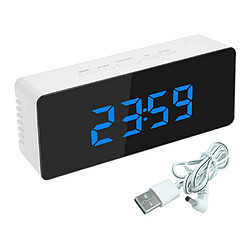 Miroir LED Réveil Numérique Chevet Snooze Minuterie De Sommeil 12/24 Heures Bleu