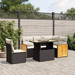 Maison Chic Ensemble Tables et chaises d'extérieur 6pcs avec coussins,Salon de jardin noir résine tressée -GKD181204