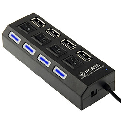 Wewoo Hub USB 2.0 noir USB 2.0 haute vitesse à 4 ports avec commutateur et 4 LED, Plug and Play