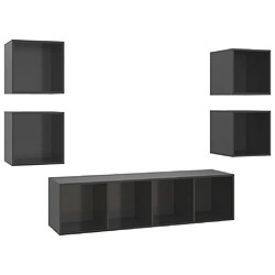 vidaXL Ensemble de meubles TV 5 pcs Gris brillant Bois d'ingénierie