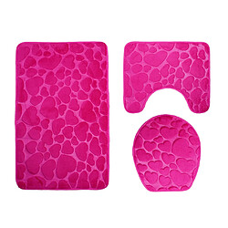 Tapis de bain antidérapant 3 pièces, avec contour, couvercle de couvercle de toilette, coeur, rose rouge pas cher