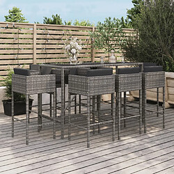 Maison Chic Ensemble de bar de jardin 9 pcs et coussins,Table + chaises + coussins d'extérieur gris poly rotin -GKD417593