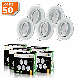 Lampesecoenergie Lot de 50 SPOT LED ENCASTRABLE BLANC AVEC AMPOULE GU10 230V eq. 50W LUMIERE BLANCHE NEUTRE