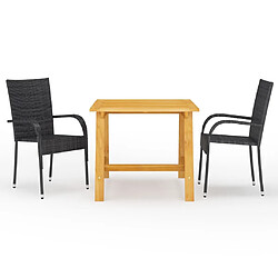 Salle à manger de jardin 3 pcs,Table et chaise à dîner Noir -MN27579