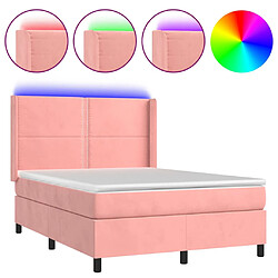 vidaXL Sommier à lattes de lit matelas et LED Rose 140x190 cm Velours