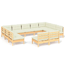 Maison Chic Salon de jardin 11pcs + coussins - Mobilier/Meubles de jardin - Table et chaises d'extérieur crème Bois de pin massif -MN89653