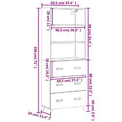 vidaXL Buffet haut Blanc 69,5x34x180 cm Bois d'ingénierie pas cher